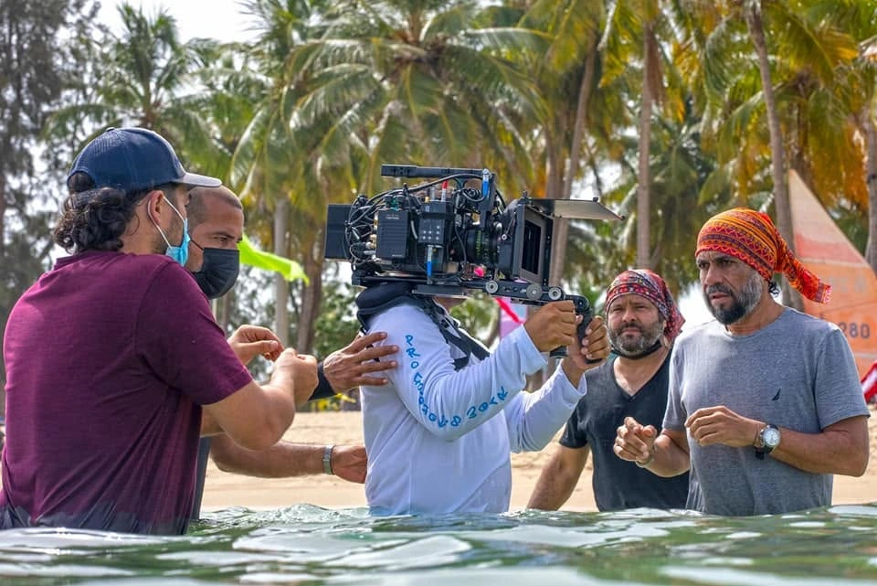 Camera team working in the water